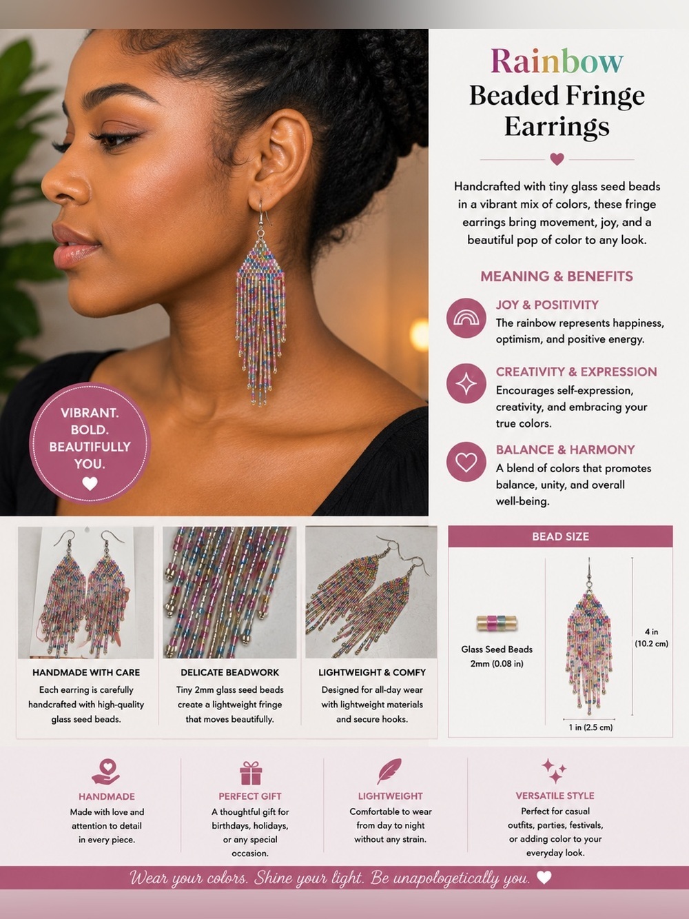 Rainbow Beaded Fringe Earrings